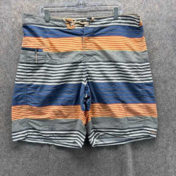Patagonia Shorts Men 38 Adult Gray Blue Striped Swimwear Trunk Casual Nylon
